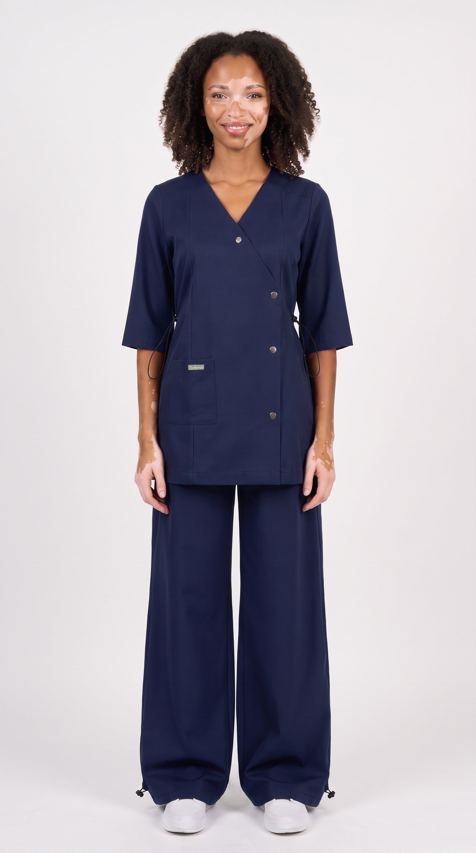 Sarab Women's Midnight Navy Medical Scrub Set smile
