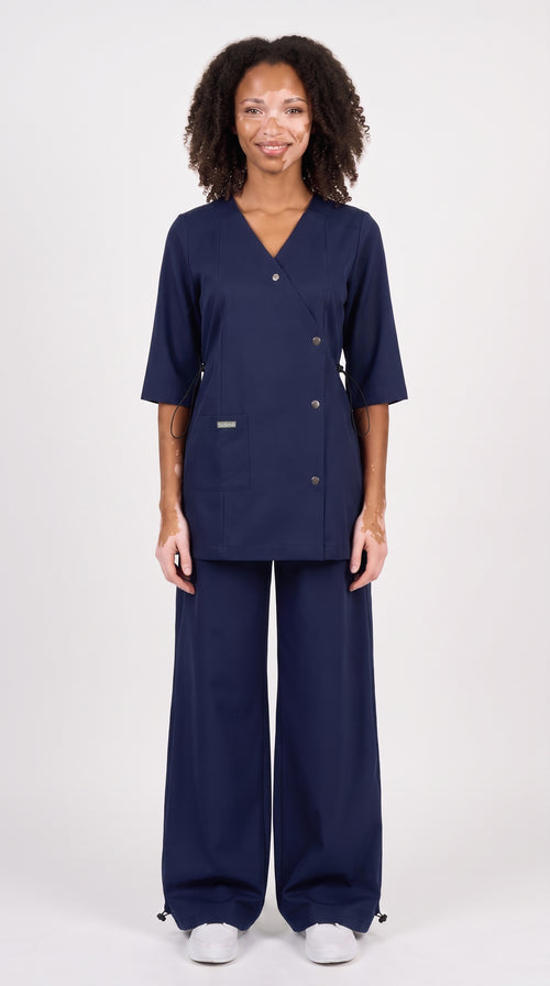 Sarab Women's Midnight Navy Medical Scrub Set smile
