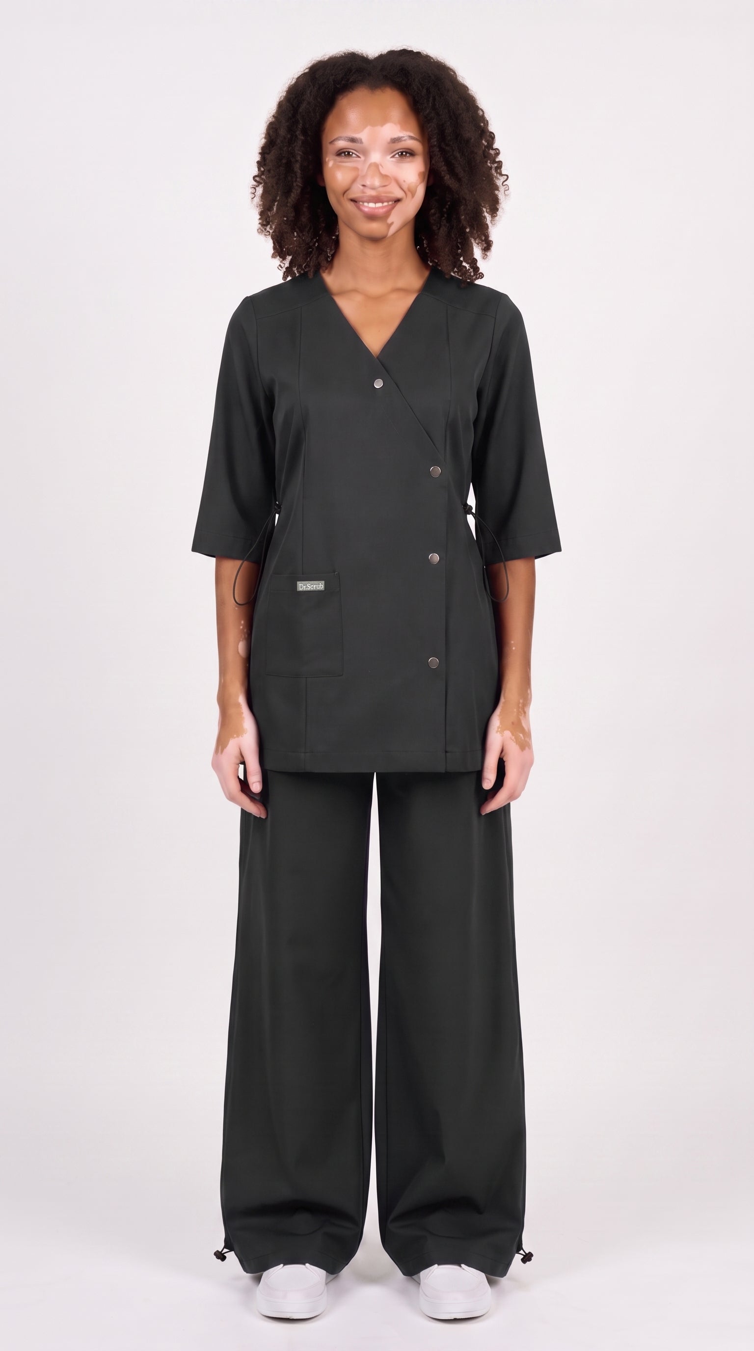 Sarab Women's Charcoal Medical Scrub Set Smiling