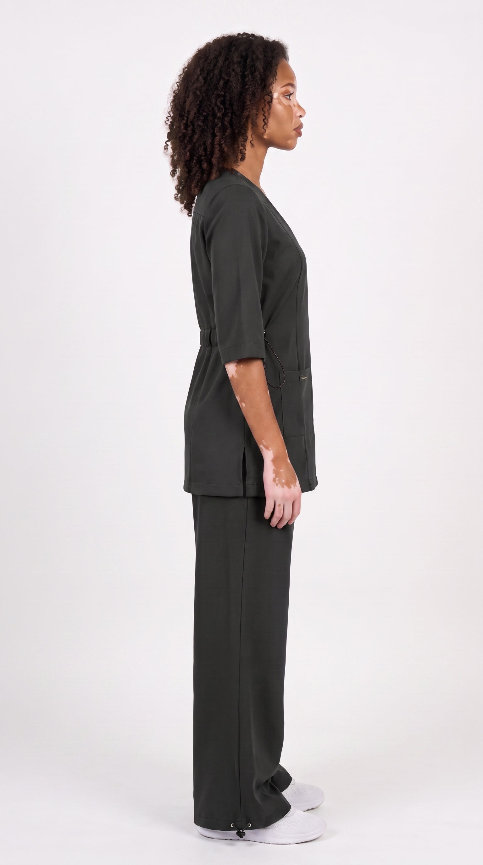 Sarab Women's Charcoal Medical Scrub Set Side
