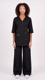 Sarab Women's Powder Black Scrub Set Smiling